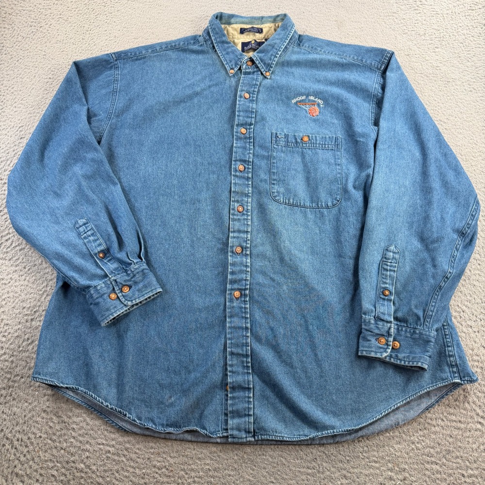 Vintage Bill Blass Denim Shirt Men 2XL Blue Long Sleeve Button Down Rhode Island